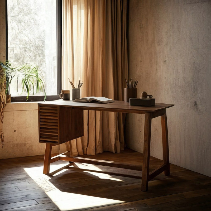 Bureau moderne chic 1 porte en Bois de manguier Naturel Huarte - 2