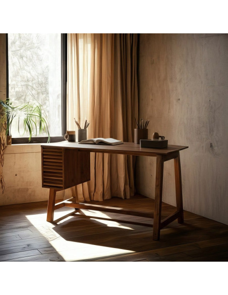Bureau moderne chic 1 porte en Bois de manguier Naturel Huarte - 2