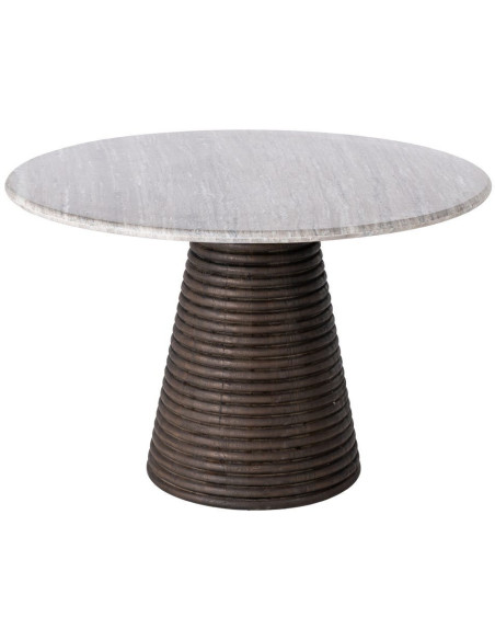 Table à manger moderne chic Ronde 6 personnes en Marbre Blanc Bois de manguier Marron Cieza - 1