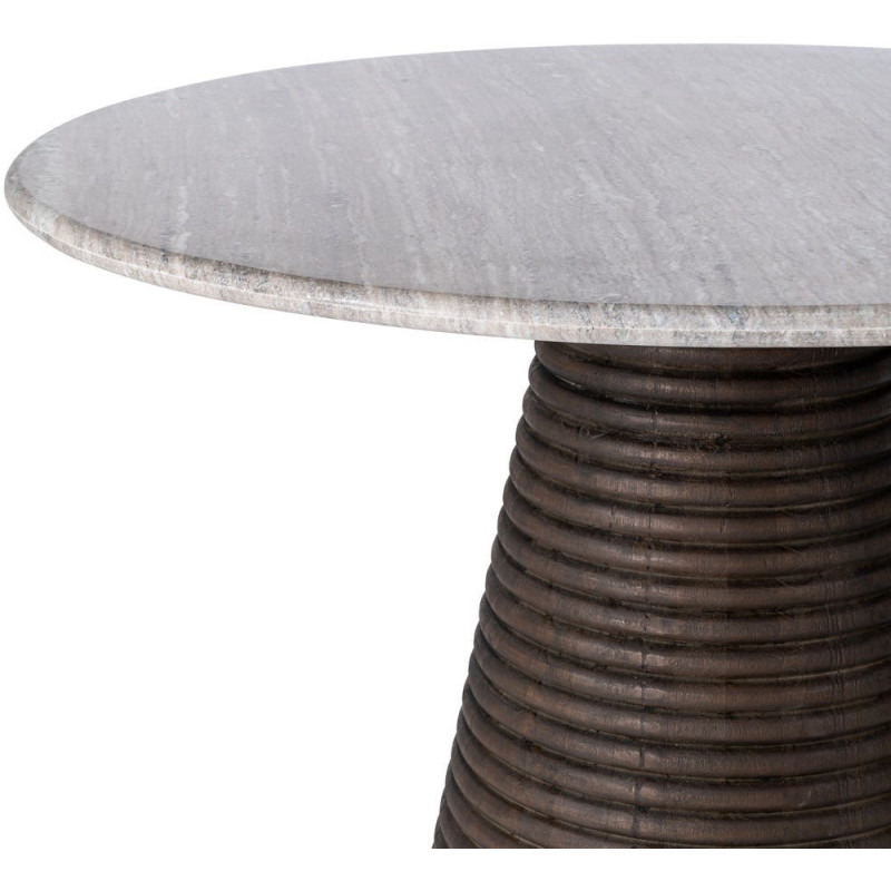 Table à manger moderne chic Ronde 6 personnes en Marbre Blanc Bois de manguier Marron Cieza - 3