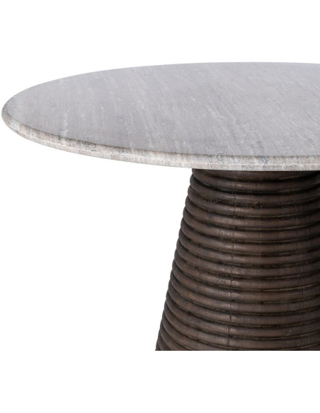 Table à manger moderne chic Ronde 6 personnes en Marbre Blanc Bois de manguier Marron Cieza - 3