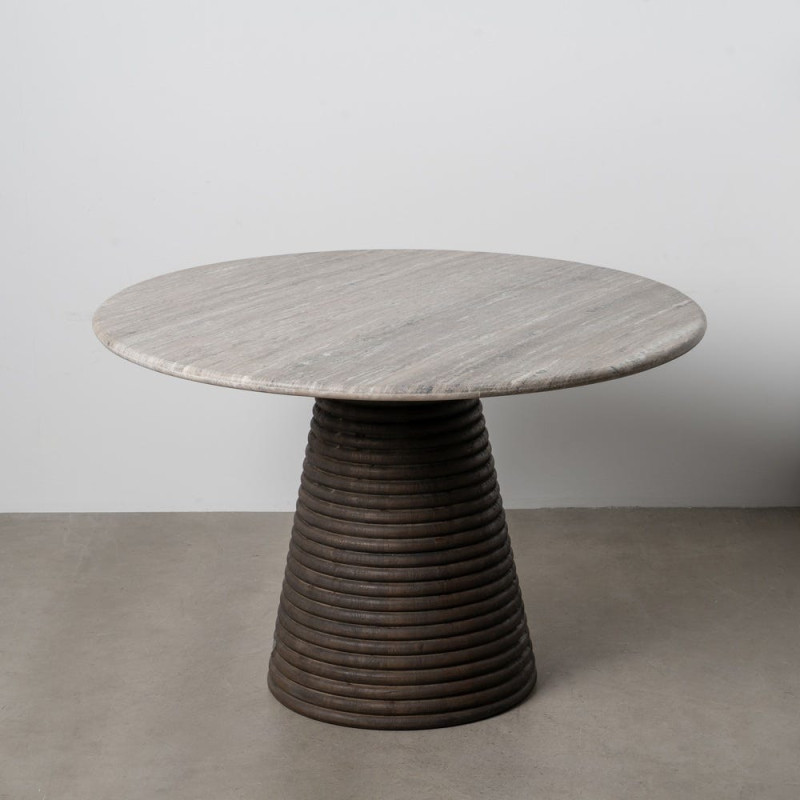 Table à manger moderne chic Ronde 6 personnes en Marbre Blanc Bois de manguier Marron Cieza - 10
