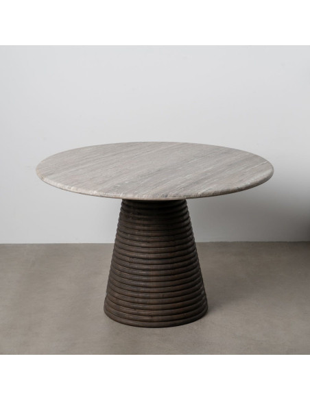 Table à manger moderne chic Ronde 6 personnes en Marbre Blanc Bois de manguier Marron Cieza - 10
