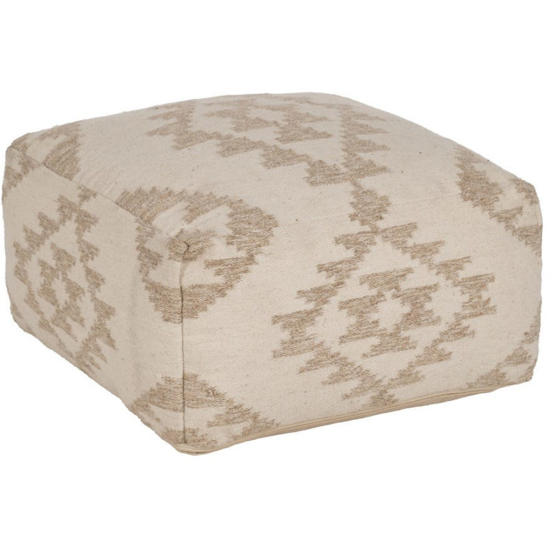 Grand Pouf ethnique chic Carré en Laine Coton Blanc Naturel Adra - 1