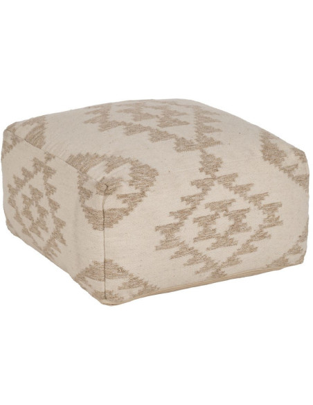 Grand Pouf ethnique chic Carré en Laine Coton Blanc Naturel Adra - 1