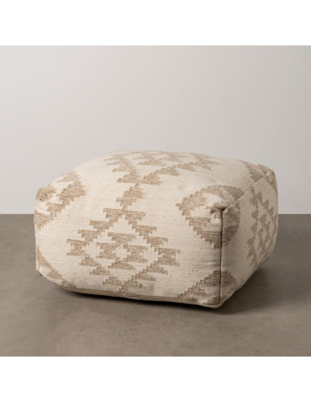 Grand Pouf ethnique chic Carré en Laine Coton Blanc Naturel Adra - 8