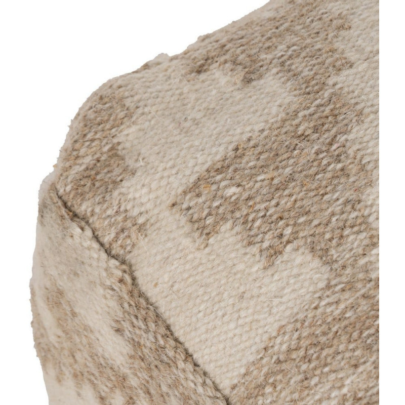 Grand Pouf ethnique chic Carré en Laine Coton Blanc Naturel Adra - 3