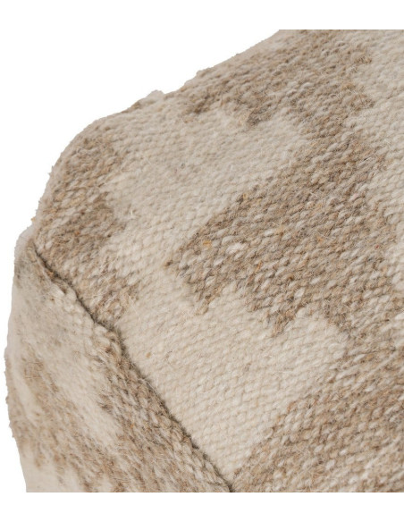 Grand Pouf ethnique chic Carré en Laine Coton Blanc Naturel Adra - 3