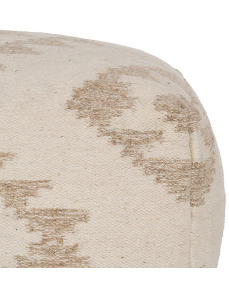 Grand Pouf ethnique chic Carré en Laine Coton Blanc Naturel Adra - 5