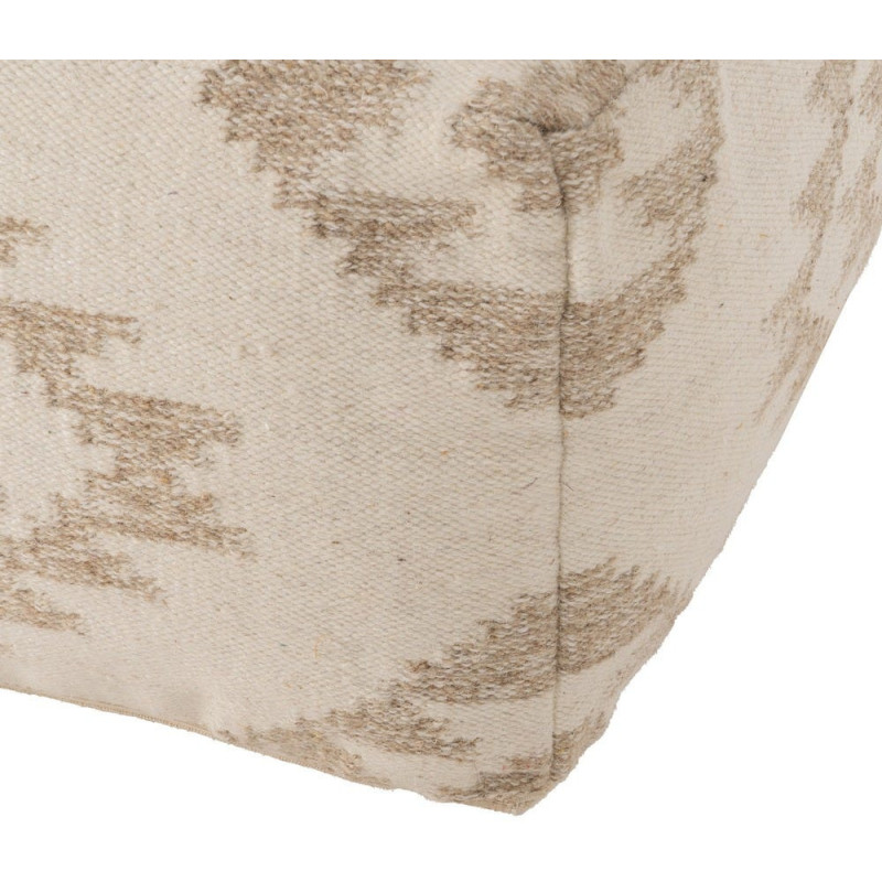 Grand Pouf ethnique chic Carré en Laine Coton Blanc Naturel Adra - 6