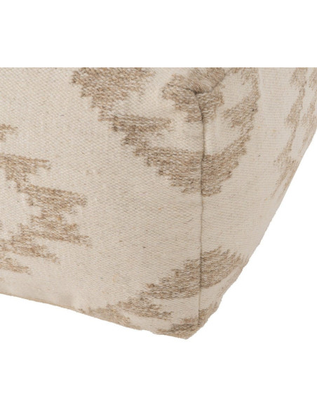 Grand Pouf ethnique chic Carré en Laine Coton Blanc Naturel Adra - 6