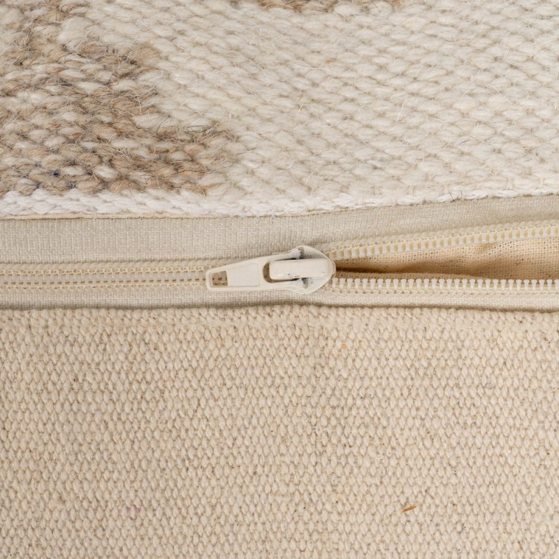 Grand Pouf ethnique chic Carré en Laine Coton Blanc Naturel Adra - 7