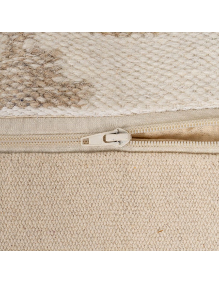 Grand Pouf ethnique chic Carré en Laine Coton Blanc Naturel Adra - 7