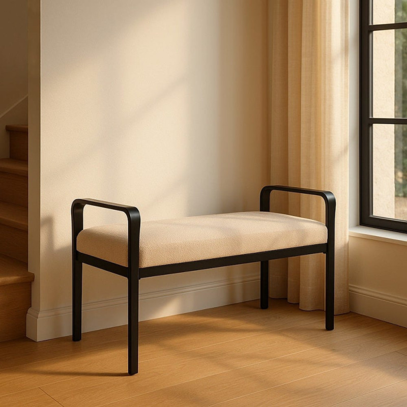 Banc d’entrée beige tissu métal noir 121 cm Avila Ixia - 2
