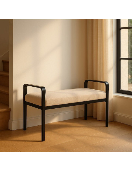 Banc d’entrée beige tissu métal noir 121 cm Avila Ixia - 2