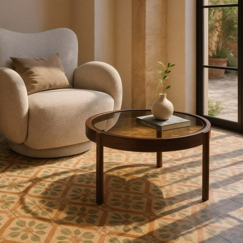 Table basse moderne Ronde en Métal Marron Verre Transparent Ares - 2