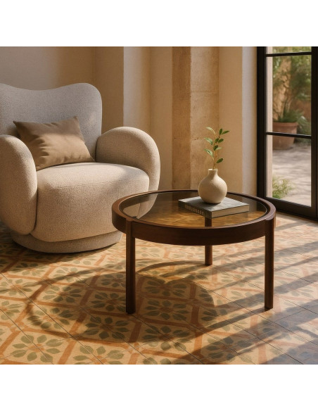 Table basse moderne Ronde en Métal Marron Verre Transparent Ares - 2