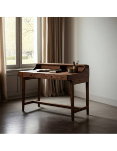 Bureau moderne chic 2 tiroirs 2 niches 1 étagère en Bois de manguier Naturel Botoa - 2