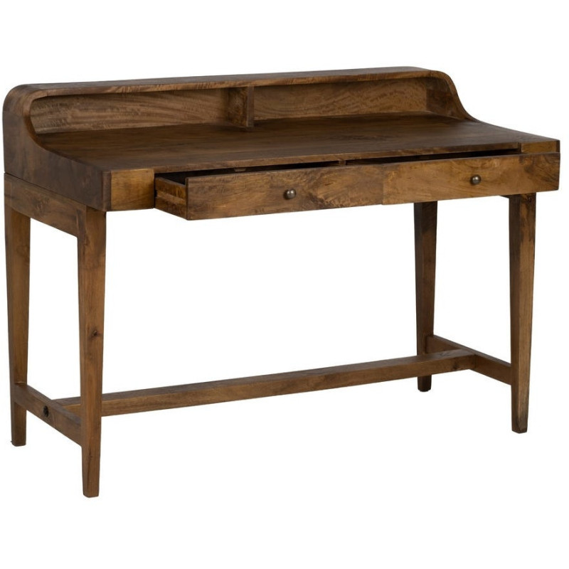 Bureau moderne chic 2 tiroirs 2 niches 1 étagère en Bois de manguier Naturel Botoa - 3