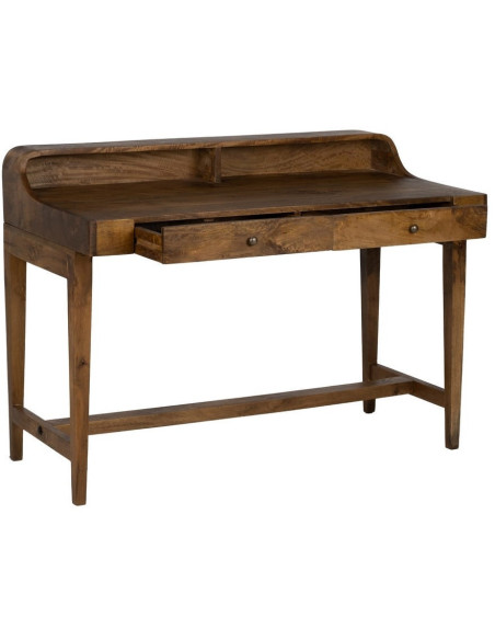 Bureau moderne chic 2 tiroirs 2 niches 1 étagère en Bois de manguier Naturel Botoa - 3
