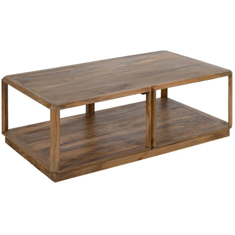 Grande Table basse moderne Rectangulaire 1 étagère en Bois de manguier Marron clair Valga - 1