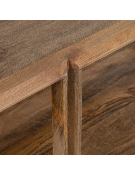 Grande Table basse moderne Rectangulaire 1 étagère en Bois de manguier Marron clair Valga - 6