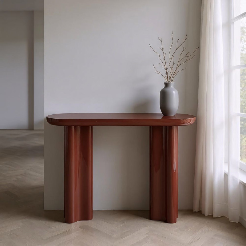 Console d'entrée moderne Ovale en Bois MDF Rouge grenat Laqué Amai - 2