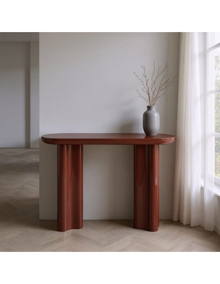 Console d'entrée moderne Ovale en Bois MDF Rouge grenat Laqué Amai - 2