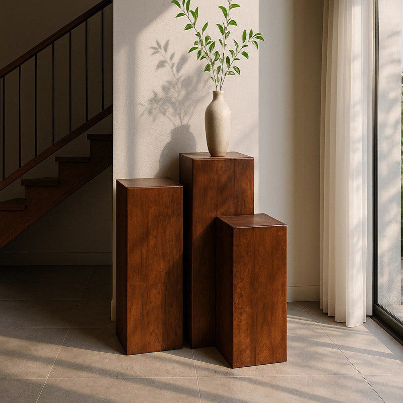 Sellette haute moderne Carré en Bois de manguier Marron Senes (Lot de 3) - 2