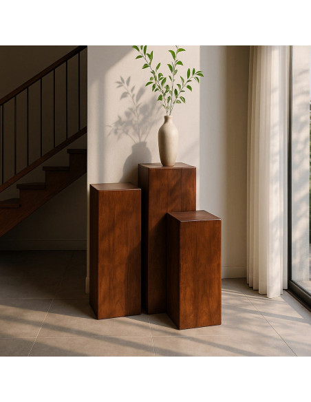 Sellette haute moderne Carré en Bois de manguier Marron Senes (Lot de 3) - 2