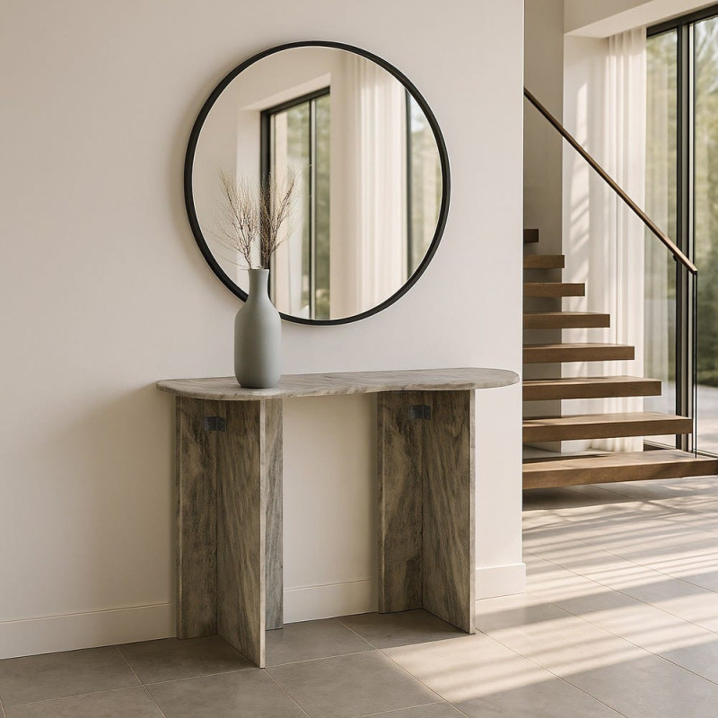 Grande Console moderne chic Organique en Marbre Gris Izna - 2