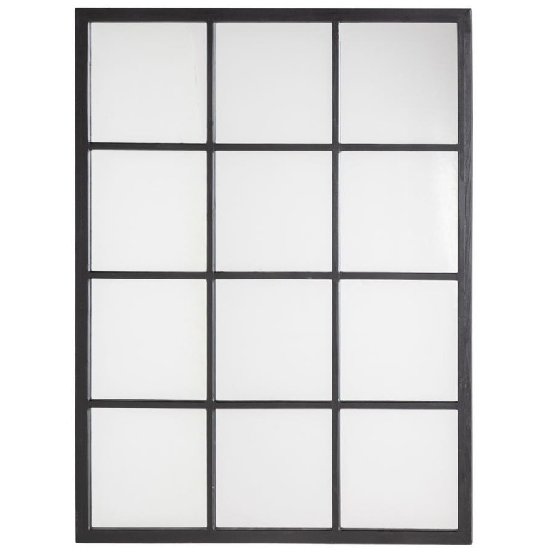 Grand Miroir mural Fenêtre Rectangulaire 90x120 en Bois de sapin Noir Halmira - 1