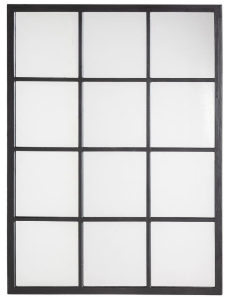 Grand Miroir mural Fenêtre Rectangulaire 90x120 en Bois de sapin Noir Halmira - 1
