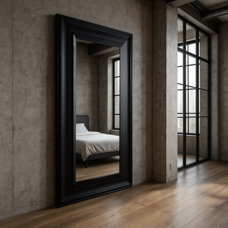 Grand Miroir mural XXL Rectangulaire 125x201 en Bois de frêne Noir Bois MDF Syora - 2