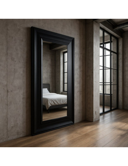 Grand Miroir mural XXL Rectangulaire 125x201 en Bois de frêne Noir Bois MDF Syora - 2