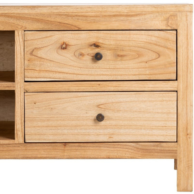 Meuble télé rustique chic 4 tiroirs 2 niches en Bois de mindi Naturel Vera - 10