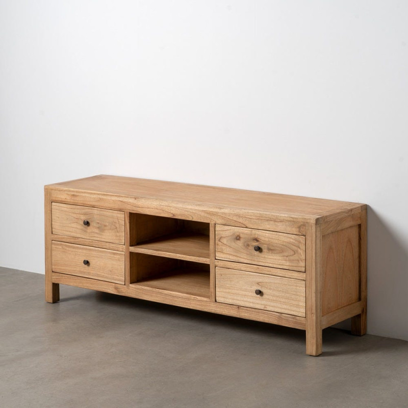 Meuble télé rustique chic 4 tiroirs 2 niches en Bois de mindi Naturel Vera - 11