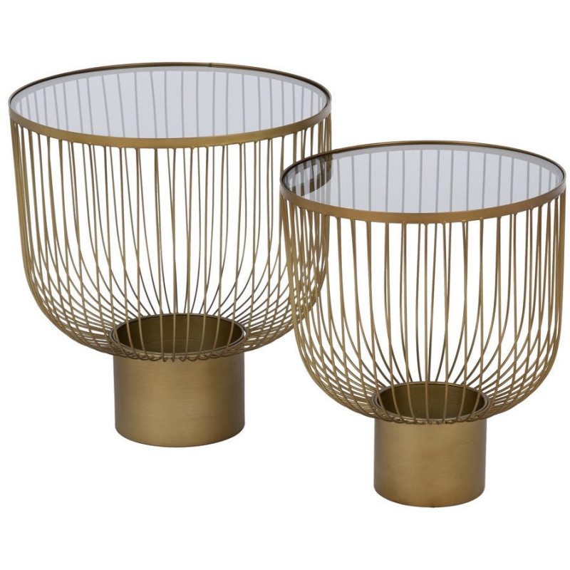 Table basse moderne chic Ronde en Métal Doré Verre Transparent Lueza (Lot de 2) - 1