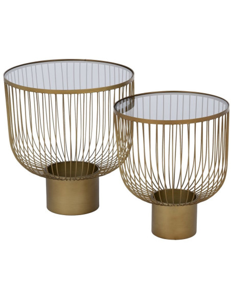 Table basse moderne chic Ronde en Métal Doré Verre Transparent Lueza (Lot de 2) - 1