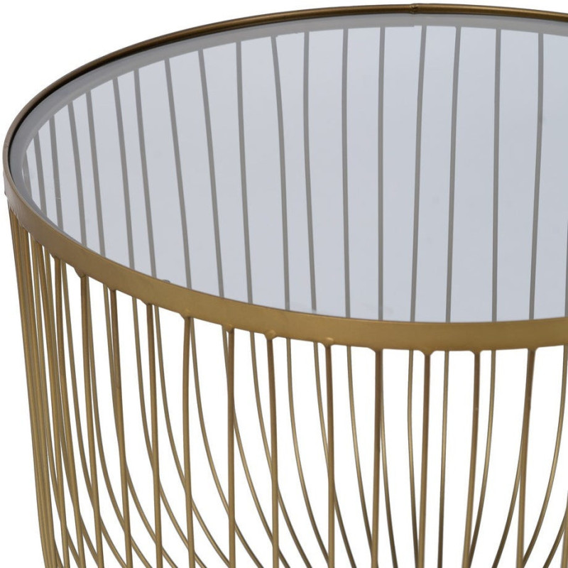 Table basse moderne chic Ronde en Métal Doré Verre Transparent Lueza (Lot de 2) - 5