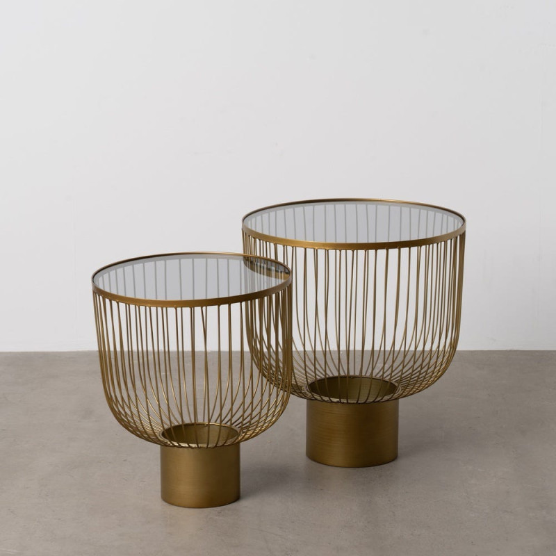 Table basse moderne chic Ronde en Métal Doré Verre Transparent Lueza (Lot de 2) - 10