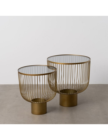 Table basse moderne chic Ronde en Métal Doré Verre Transparent Lueza (Lot de 2) - 10