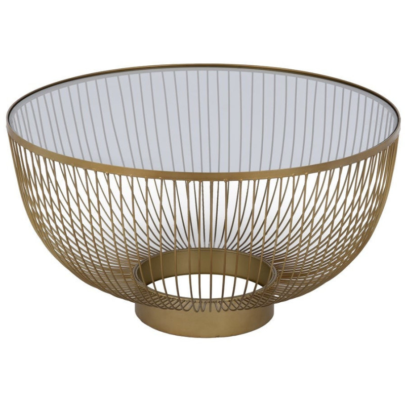 Grande Table basse moderne chic Ronde 75 cm en Métal Doré Verre Transparent Lueza - 1