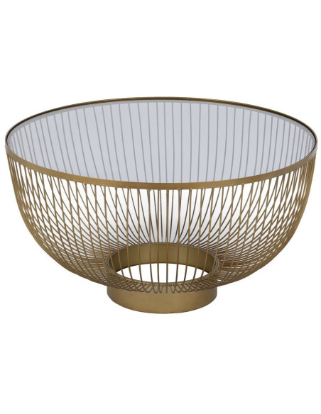 Grande Table basse moderne chic Ronde 75 cm en Métal Doré Verre Transparent Lueza - 1