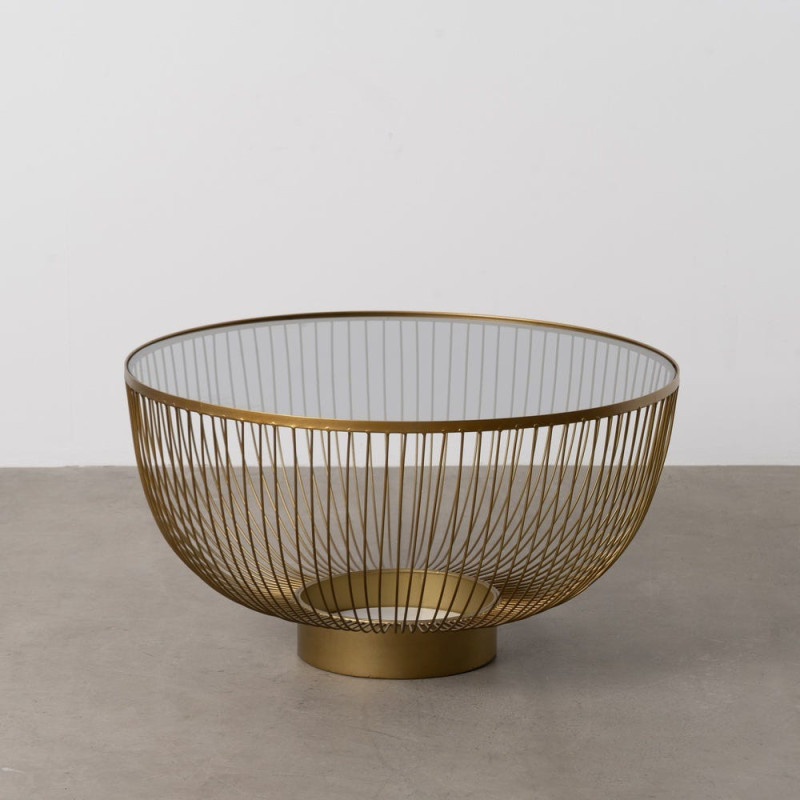 Grande Table basse moderne chic Ronde 75 cm en Métal Doré Verre Transparent Lueza - 7