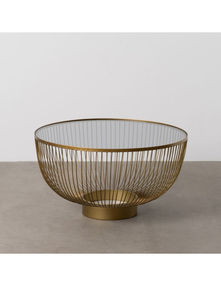 Grande Table basse moderne chic Ronde 75 cm en Métal Doré Verre Transparent Lueza - 7