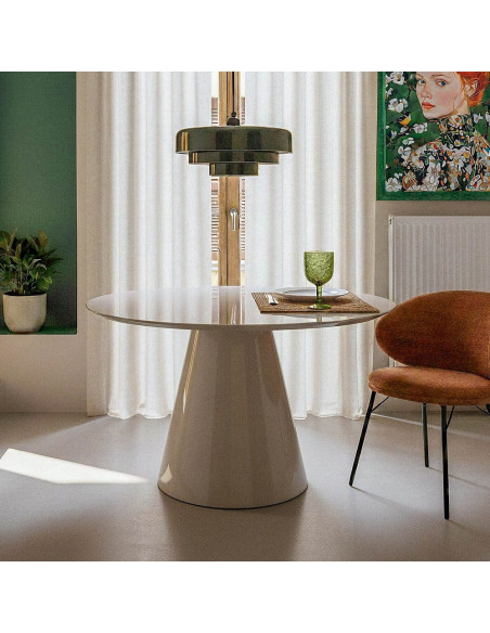 Table à manger moderne laquée Ronde 6 personnes en Bois MDF Taupe Brillant Sulira - 2