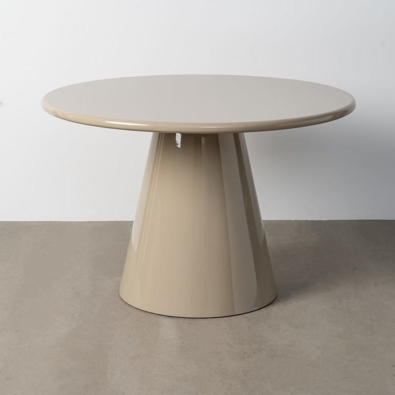 Table à manger moderne laquée Ronde 6 personnes en Bois MDF Taupe Brillant Sulira - 3