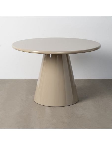 Table à manger moderne laquée Ronde 6 personnes en Bois MDF Taupe Brillant Sulira - 3