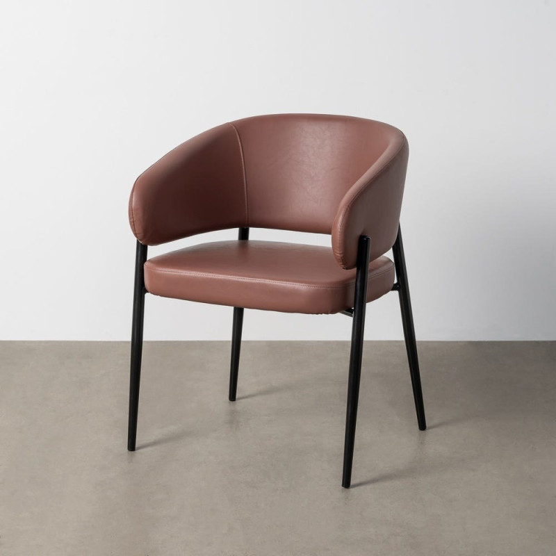 Fauteuil de table mid-century moderne en Polyuréthane Rouge bordeaux Métal Noir Bois MDF Teyora (Lot de 2) - 2